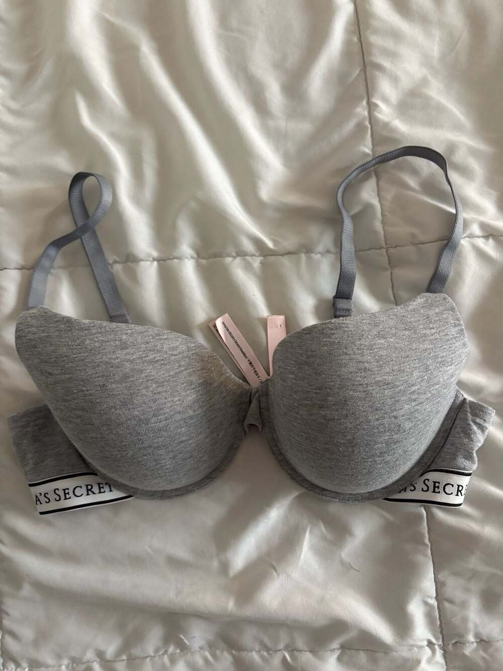Victoria's Secret Perfect Shape Cotton Push-Up Bra in Heather Grey with Logo Ban